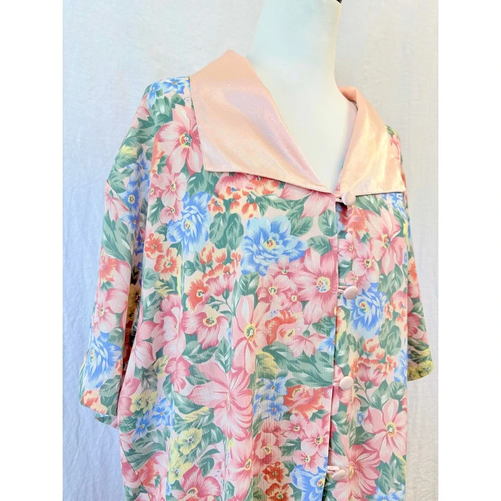 Vintage Victorias Secret Gold Label Floral Satin Trim Nightshirt Robe Pink
